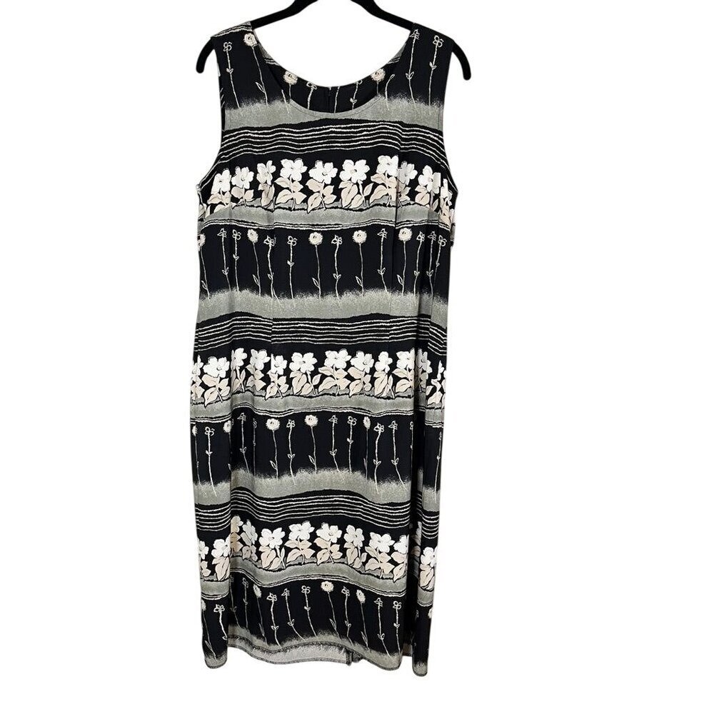 Handmade Retro Floral Midi Dress Black L Neutral Classic Chic Preppy 80s Artsy